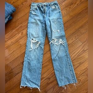 Blue Straight Leg Distressed Jeans